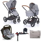 Kit Carrinho Moisés COMO 4 com Bebê Conforto com Base Isofix + Bolsa Woven Gray (Det. Couro) - ABC Design
