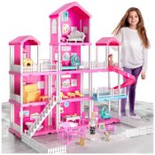 Casa de Bonecascom 31 Acessórios 4 Andares e 10 Quartos para Crianças a partir de 3 anos, TEMI, Rosa