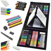 Kit Lápis de Cor Profissional com Estojo 185 peças Tintas Acrílicas, Aquarela, SUNNYGLADE EAS 1, Preto