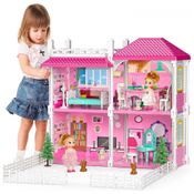 Casa de Bonecas com 7 Quartos e Cômodos Customizáveis para Crianças de 6 Anos ou Mais, TEMI, Rosa