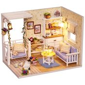 Casa em Miniatura Realista com Móveis de Madeira com Caixa de Música para Adultos e Adolescentes, Lannso, Marrom