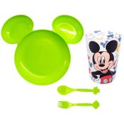 Kit Pratinho Infantil com Divisórias Verde e Copo do Mickey 320ml