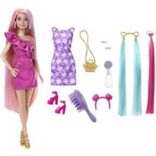 Boneca Barbie com Acessorios Totally Hair Vestido Rosa Mattel HKT95