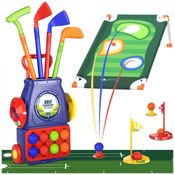 Conjunto de Tacos de Golfe Infantil com 8 Bolas, Tapete e Carrinho com Rodas, QDRAGON, Azul