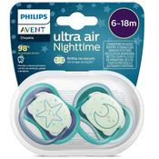 Chupeta ULTRA AIR Noturno Dupla Decorada 6-18M AZ/VD Philips AVENT SCF376/13