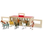 Estábulo para Cavalos de Exposição com Caixa de Madeira e 8 Peças para Crianças Acima de 3 Anos, Melissa & Doug