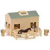 Celeiro de Madeira Portátil para Cavalos com 11 Peças e Alça de Transporte para Crianças Acima de 3 Anos, Melissa & Doug
