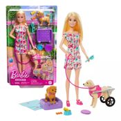 Boneca Barbie Animais de Estimação com Cachorro na Cadeira de Rodas e Cachorro Filhote com Acessórios - MATTEL