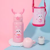 Garrafinha Squeeze Infantil Garrafa Canudo Térmica Cor:Rosa