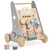 Carrinho Educativo de Empurrar de Madeira ROBUD com Centro de Atividades e Armazenamento - Brinquedo Montessori para Crianças Aprendendo a Andar