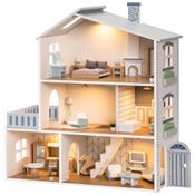 Casa de Bonecas ROBUD, Mansão de Madeira com 6 Cômodos, 29 Acessórios Realistas, para Bonecas de 116 cm, Presente Encantador