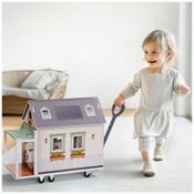 Mini Trailer de Madeira ROBUD com Rodas e Alça, Casa de Bonecas Completa para Crianças a Partir de 3 Anos