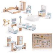 Conjunto de Móveis para Casa de Bonecas ROBUD, 23 Peças, Miniaturas com 5 Kits de Ambientes, Brinquedo Premium, Ideal para Casa de Bonecas