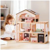 Casa de Bonecas de Madeira ROBUD, 6 Ambientes com 29 Móveis, Elevador, Garagem e Piscina - Presente Perfeito para Crianças a partir de 3 anos