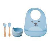 KIT BOWL + BABADOR + TALHERES EM SILICONE AZUL - BUBA
