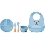 KIT PRATINHO + BOWL + BABADOR + TALHERES EM SILICONE AZUL - BUBA