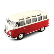Miniatura Volkswagen Van Samba Kombi Vermelho e Branco - Escala 1:24 - Maisto
