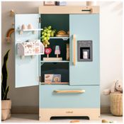 Geladeira Educativa ROBUD com Máquina de Gelo, Mini Geladeira de Madeira para Crianças, Cozinha de Brinquedo com Acessórios, Presente Divertido