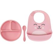 KIT PRATINHO DIVISORIA + COLHER + BABADOR GUMY EM SILICONE ROSA - BUBA