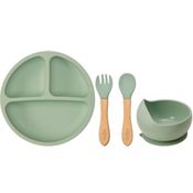 KIT REFEICAO PRATO + BOWL + TALHERES EM SILICONE VERDE - BUBA