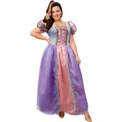 Fantasia Rapunzel Plus Size Vestido Princesa Adulta de Luxo Com Tiara