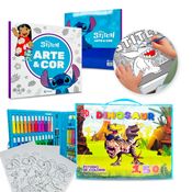 Kit Maleta Pintura Dinossauros 150Pçs e Livro de Colorir Diversos Personagens