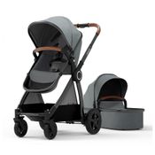 Carrinho de Bebê com Berço Portátil Removível e Assento Reversível, Mompush, Preto