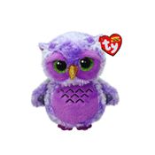 Bicho de Pelúcia Ty Beanie Boos Owlivia Coruja Roxa com Olhos Verdes Brilhantes, Bico Dourado e Toque Super Macio – 14cm