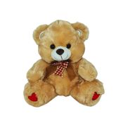 Urso de Pelúcia com Laço Xadrez 33cm – Presente Fofo e Delicado com Patinhas Bordadas com Coração Vermelho para Momentos Especiais