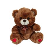 Urso de Pelúcia com Laço Xadrez 33cm – Presente Fofo e Delicado com Patinhas Bordadas com Coração Vermelho para Momentos Especiais