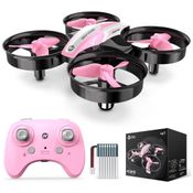 Mini Drone para Crianças e Iniciantes com Pairar Automático, Giros 360º, Pouso Automático e 3 Baterias, Holy Stone HS210, Rosa