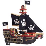 Navio Pirata de Madeira Barbarossa Brinquedo Premium para Crianças de 3 Anos ou Mais, Le Toy Van, Preto