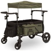 Carrinho de Passeio para 2 Crianças Multifuncional com Bolsa Térmica e Adaptador para Assento de Carro, até 50 kg, JEEP, Verde