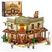 Kit de Construção Bar Western Saloon The Old West Saloon com Luz LED e 2026 Peças, FUNWHOLE, Verde