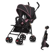 Carrinho de Bebê Dream On Me Vista Moonwalk em Rosa e Preto, Leve e Compacto, Reclinável em Múltiplas Posições com Canopy, Grande Armazenamento e