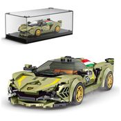 Kit de Construção Carro Lamborghini Sian com 333 Peças e Vitrine de Acrílico para Crianças Acima de 8 Anos, Mold King, Verde