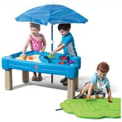 Mesa Interativa e Sensoral com Água, Areia e Guarda-Chuva, Ideal para Crianças com 1,5 Anos ou Mais, Step2, Azul.