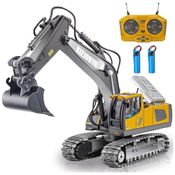 Mini Escavadeira RC Recarregável 1:24 c/ Som, Luz, Pá de Metal - Presente p/ Meninos de 6 a 12 Anos.KIZJORYA