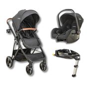 CARRINHO COSMOS MELANGE + BEBE CONFORTO CASULO CLICK PARA COSMOS PRETO + BASE ISOFIX - KIDDO