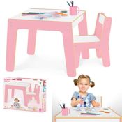 Mesa Mesinha Infantil De Madeira Com Cadeira Cadeirinha Junges Várias Cores Crianças Até 40Kg