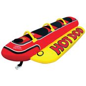 Boia Rebocável Hot Dog Triple Rider Inflável para 3 Pessoas com Alças, AIRHEAD, Vermelho e Amarelo