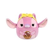 Pelúcia Angel Squishmallows Disney Edição Páscoa 21cm com Laço Amarelo e Cestinha de Coelhinho de Chocolate – Original Licenciado