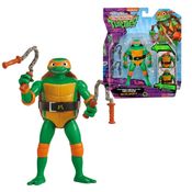 Boneco Colecionável Michelangelo Tartarugas Ninja com Cabeça Retrátil, Articulado e com Acessórios – 11cm de Altura, Produto Licenciado