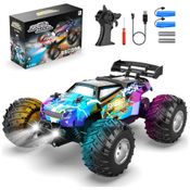 Caminhão RC Off-Road 4x4 p/ Meninos c/ Luzes Coloridas, Alta Velocidade, 2 Baterias Recarregáveis - Brinquedo Divertido,AONEPTR
