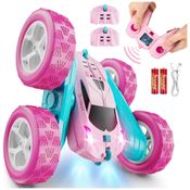 Carro de Controle Remoto Rosa para Meninas, Carro de Acrobacias RC de 2,4 GHz com Rotação de 360 Graus e Faróis, Brinquedo para Meninas,QUNREDA