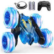 Carrinho de Controle Remoto com Luzes Coloridas e Recarga Rápida USB-C - Veículo RC de Acrobacias 4WD Recarregável, Ideal para Presente - RacingFun