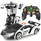 Carrinho de Controle Remoto Britik, Drift 360°, Escala 1:18, Transformação com 1 Botão, Presente para Crianças de 4 a 6 Anos, Carro Policial Preto