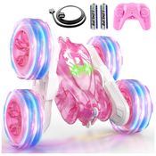 Mini Carro Elétrico Rosa Recarregável USB-C - Controle Remoto, Luzes Coloridas, Roda 360° - Brinquedo Meninas,RacingFun