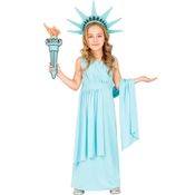 Fantasia Infantil pra Menina Estátua da Liberdade Luxo Com Coroa e Tocha