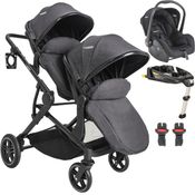 Carrinho de Gemeos Bebe Conforto Base ISOFIX Kiddo Pair Grafite